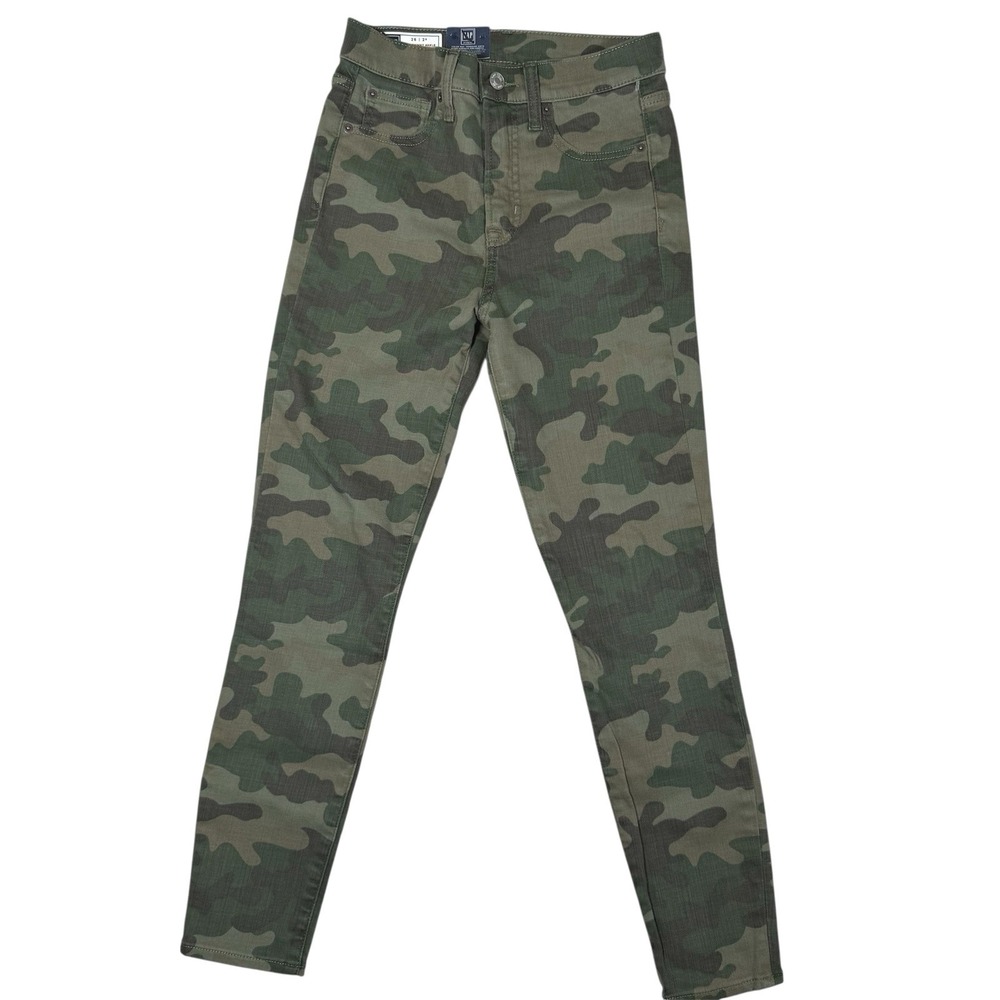 Gap True Skinny Ankle Jeans Women 26/2R Olive Camo Excellent High Rise Stretch
